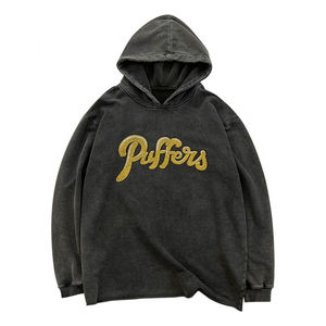 Sudadera con capucha para hombre, personalizada con bordado, de peso pesado, de invierno, con efecto desgastado digital, lavado ácido, pedrería, corte regular, estilo corto y desgastado - Product Image 6