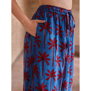 Pantalon palazzo indigo à jambes larges pour femme en modal respirant - Pantalon harem décontracté taille XL - Product Image 2
