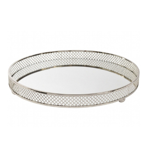 Bandeja de servicio de aluminio y vidrio de tendencia con un elegante acabado redondo perfecto para una elegante exhibición de cosméticos y decoración del hogar - Product Image 3