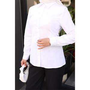 Blusa Blanca Casual-Formal para Mujer, Cuello Alto, Talla XL, Bordado Frontal, Tejido Liso Teñido, para Oficina, Temporada de Otoño-19258 - Product Image 2
