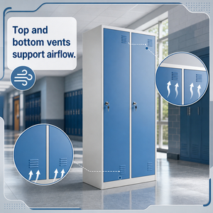 Casier en acier robuste à 2 portes avec serrure à came et porte ventilée, armoire de rangement métallique pleine hauteur pour salle de sport, école, usine - Product Image 4