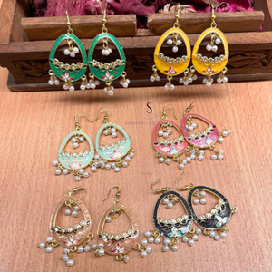 Hermoso patrón de huevo diseñador Jhumkaas pendientes y Moti trabajo Joyería esmalte trabajo con perlas gota colgante pendiente - Product Image 6