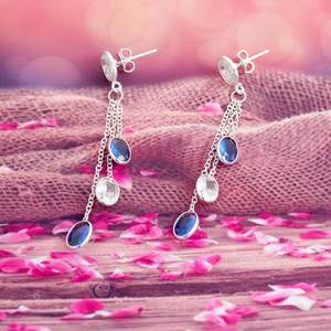 Delicados pendientes de gota de Plata de Ley 925 CZ Stud regalo de boda con múltiples piedras preciosas para su accesorio de moda - Product Image 3