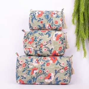 Quilted Cotton Vintage Zipper for Bag <b>Set</b> Handmade Eco-Friendly Large Capacity Cosmetic Storage Case - Product Image 3