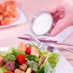 Tazón de condimento de acero inoxidable de 1,5 oz, taza de salsa de Metal ecológica para el hogar y los restaurantes, gran demanda, bajo precio para fiestas - Product Image 3