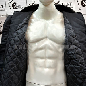 Blouson aviateur d'hiver en satin pour homme Col en fourrure noire Design classique Nylon Polyester Manches longues Côtelé Uniforme de sécurité Garde - Product Image 6