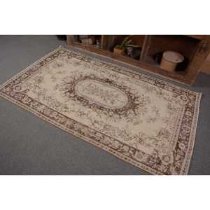 Alfombra turca vintage Beige-Marrón 3,8 X 6.6ft Área grande clásica con diseño de retazos Piel de conejo sintética Respaldo de látex 4m de ancho - Product Image 3