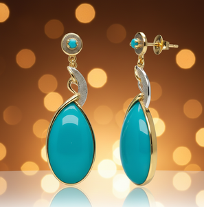 Boucles d'oreilles pendantes en argent sterling 925 plaqué or 18 carats avec pierre turquoise de forme poire 20x30 avec CZ, cadeau pour femme - Product Image 4