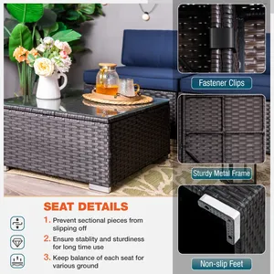 Custom Elegant 8 PCS Wicker Patio Conversation Sofa Set Outdoor Garden Furniture Set With Fire Pit Table