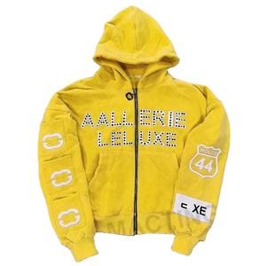 Sudadera con Capucha Unisex de Invierno, Impermeable, con Cierre, Estilo Holgado, Personalizada con Pedrería, Detalles de Piedras, Tela de Algodón, Moderna - Product Image 3