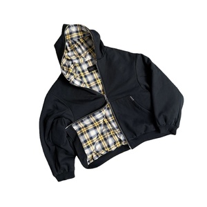 Sweat-shirt à capuche coréen jaune à carreaux double face noir pour homme, coupe ample et régulière, en molleton 100 % coton, style décontracté rétro brodé - Product Image 1