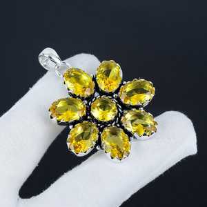 Radiant jaune Citrine pendentif ovale coupe argent plaqué à la main collier de pierres précieuses pour les femmes élégant bijoux en gros - Product Image 1