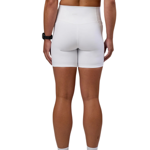 Shorts de sport taille haute pour femme, couleur unie, respirants, en tricot de spandex et polyester, coupe classique, taille élastique, blanc - Product Image 3