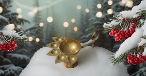 Diya Panchmukhi Jot Jot et Deepak Diya à long manche en laiton, articles de puja quotidiens, Diya à cinq faces Aarti, style d'art décoratif en métal - Product Image 5