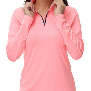 Camiseta para Mujer con Cierre de Cremallera de un Cuarto, Manga Larga, Deportiva, Casual, de Color Sólido, Secado Rápido, Transpirable, de Punto, Algodón Ecológico - Product Image 3