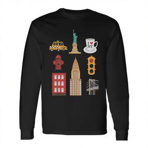 T-shirt a maniche lunghe per gli amanti di New York, souvenir con i monumenti della città di New York, t-shirt promozionale di nuovo stile - Product Image 2