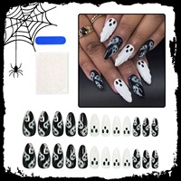 HYC-DJ-785 Faux ongles à presser 3D fantôme Halloween, réutilisables, couvrance totale, pointes brillantes, 24 pièces