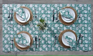 Verde turquesa, verde musgo viejo y blanco indio Floral bloque de mano impreso tela de algodón mantel cubierta de mesa granja boda - Product Image 3