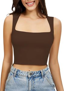 เสื้อกล้ามคอสี่เหลี่ยมของผู้หญิง-เสื้อครอปแขนกุดซับในสองชั้นผ้าแอร์ทัช - Product Image 6