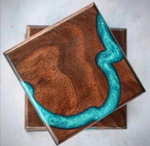 Juego de posavasos de madera y resina epoxi para el hogar, oficina, comedor, tamaño de forma personalizado y opción de logotipo, posavasos y alfombrillas - Product Image 3