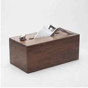 Boîte à mouchoirs en bois d'acacia écologique avec poignée et couvercle en métal pour une utilisation sur le bureau à domicile - Product Image 4