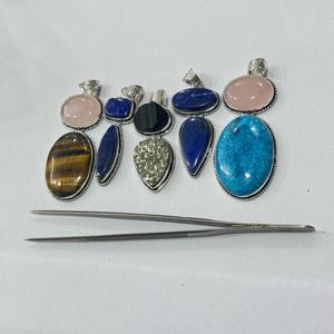 Pendentifs en pierres précieuses semi-précieuses de style ethnique vintage en mélange naturel en laiton pour hommes et femmes - Product Image 3