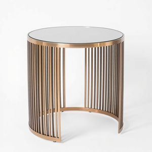 Table d'appoint en métal rond poli brillant fait à la main dessus en verre Table basse décorative artisanale pour la décoration d'événement de mariage de fête - Product Image 1