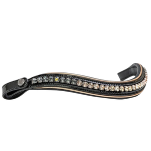 Premium Anatomical <b>Dressage</b> Bridle and Crystal Browbands Luxury English Horse Tack with Black Patent Leather Padded Noseband - Product Image 4