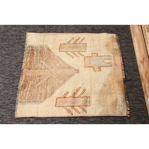 Tapis turc, petit tapis vintage 2,4x2,6 pieds, tapis géométrique marron - Product Image 5