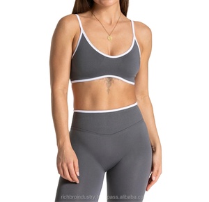 Summer Women's Sexy Backless Knitted Gym Sports Bra Yoga Set with Belt Washed Fabric Breathable Lightweight - Product Image 4