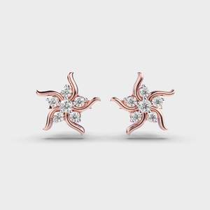 IGI Certified Lab Grown Diamond Twisted Floral Swirl Stud Earrings 9K Yellow / White / Rose Gold Designer Cluster Earrings - Product Image 5