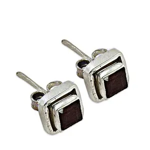 Geometric <b>Garnet</b> Stud <b>Earrings</b> for Women Classic Bezel Setting Everyday Wear - Product Image 3
