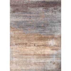 Alfombra Kavi Gris Negra de Lana y Seda de Bambú Anudada a Mano, Colección Afterglow, Forma Rectangular Abstracta para Dormitorio Juvenil - Product Image 1