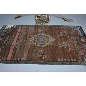 4.5x8.8 ft Vintage Rug, <b>Brown</b> Floral Turkish Rug <b>Wool</b> - Product Image 3