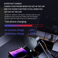 Transmetteur FM en forme de cœur 120W, chargeur de voiture intégré, type C rétractable 30W PD, charge rapide, lecteur MP3, kit mains libres BT LED