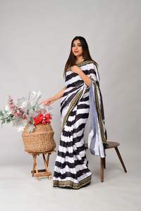 Georgette-ropa de boda india de seda suave, Saree de impresión Digital con trabajo manual y proveedor indio de trabajo Zardozi - Product Image 2