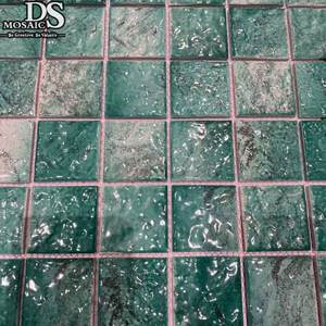 Carreaux de mosaïque en céramique de porcelaine verte de style balinais vintage, carrés, 48x48, pour les murs de piscine, le sol, la salle de bain, l'aménagement paysager de la cour - Product Image 4