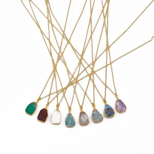 Collar con colgante de cadena de eslabones personalizable con chapado en oro hecho a mano, piedra preciosa de crisoprasa natural, suministro de joyería Premium - Product Image 6