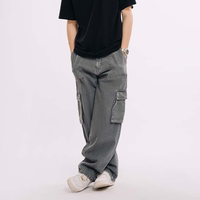 Jean en denim personnalisé, coupe droite et large, délavé, style streetwear vintage hiver, broderie hip-hop, imprimé à boutons, couleur unie