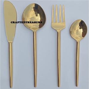 Newly Designed <b>Golden</b> <b>Cutlery</b> PVD Gold Polished Flatware <b>Set</b> of 4 Pcs For Home Hotel Restaurant Tableware Wedding Decor <b>Cutlery</b> - Product Image 1