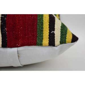 Multicolore 14x14 Pouces Patchwork Kilim Laine Tissée Subtile Rayé Vintage Motif Fluffy 18x18 Coussin Décoratif Antidérapant - Product Image 4