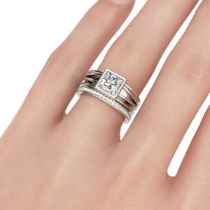 Ensemble de bagues en argent sterling avec diamants taille princesse à tige fendue Jeulia - Product Image 4