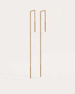 Boucles d'oreilles pendantes géométriques longues en laiton plaqué or vintage élégantes et délicates pour femmes |   Cadeau esthétique - Product Image 1