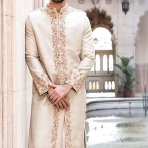 BEAUTIFUL EMBROIDERY on GROOM SHERWANI,KURTA & <b>PANT</b> & MATCHING SHOE WITH EMBELLISHED CRYSTAL GLASS BEADS,DABKA ,RESHAM WORK@2024 - Product Image 1