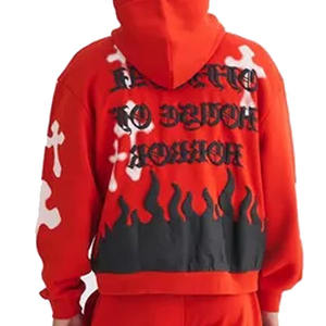 2025 nouveau design personnalisé Streetwear Boxy Fit pull sur bouffée impression survêtement recadrée à capuche ensembles pour hommes - Product Image 6