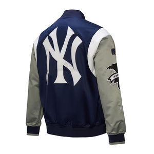 Chaqueta Bomber de Béisbol Vintage Letterman American State Full-Snap College para Hombre New York Navy/Grey Team Origins Material Satinado - Product Image 3