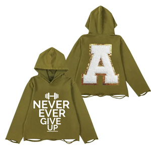 Olive Green Color French Terry Distress Hoodies with Pockets <b>Raw</b> Hem Regular Fit Unisex Winter Digital Printing for - Product Image 3