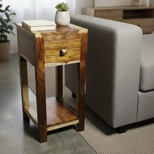 Solid Mango Wood Nightstand Side <b>Table</b> with 1 Drawer Wooden <b>Bedside</b> Cabinet Accent End <b>Table</b> for Bedroom - Product Image 6