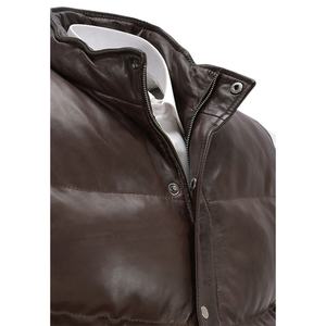 ATLANTIC Men's New Brown Real Sheepskin Chaleco de cuero acolchado ODM Supply Casual Winter Puffer Vest - Product Image 2