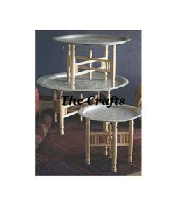 Stainless Steel Silver Color <b>Side</b> <b>Table</b> With Wooden Stand Deluxe Quality Round Shape Bed <b>Side</b> <b>Table</b> At Low Price - Product Image 5